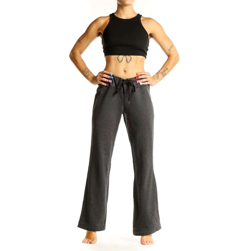 The North Face Gray Polyester Drawstring Lounge Pants Women's Bootcut Flare - Picture 2 of 4